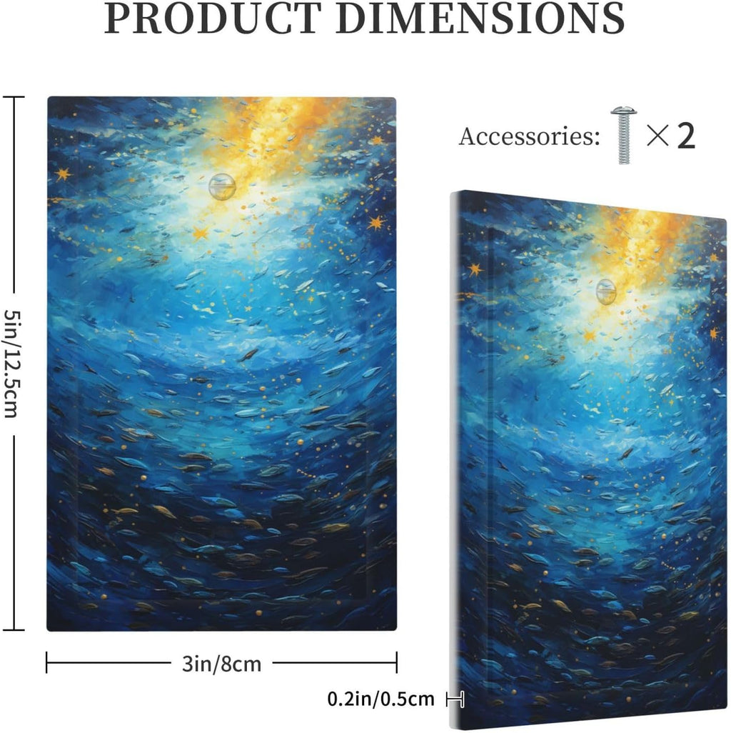 Light Switch Cover Plate Dream Ocean Underwater World Fish Shoal 1 Gang No Device Blank Electrical Wall Plates Faceplate Decorative Switch Plate for Kids room Nursery Decor