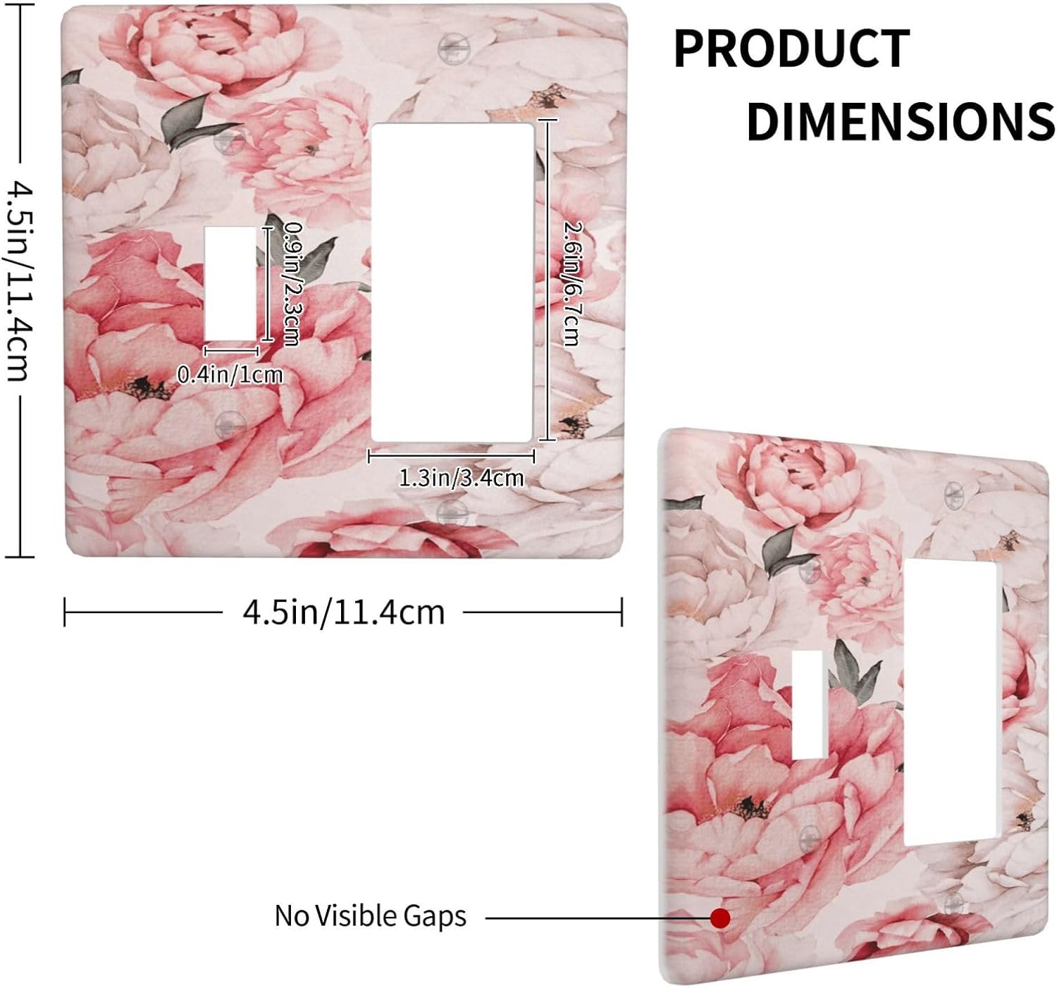 Decorative Outlet Covers Ink Pink Peony Flower Rustic Floral 2 Gang Wall Plate Single Toggle 1 Rocker Light Switch Cover Switch Plate Covers Faceplate for Home Bedroom Decor