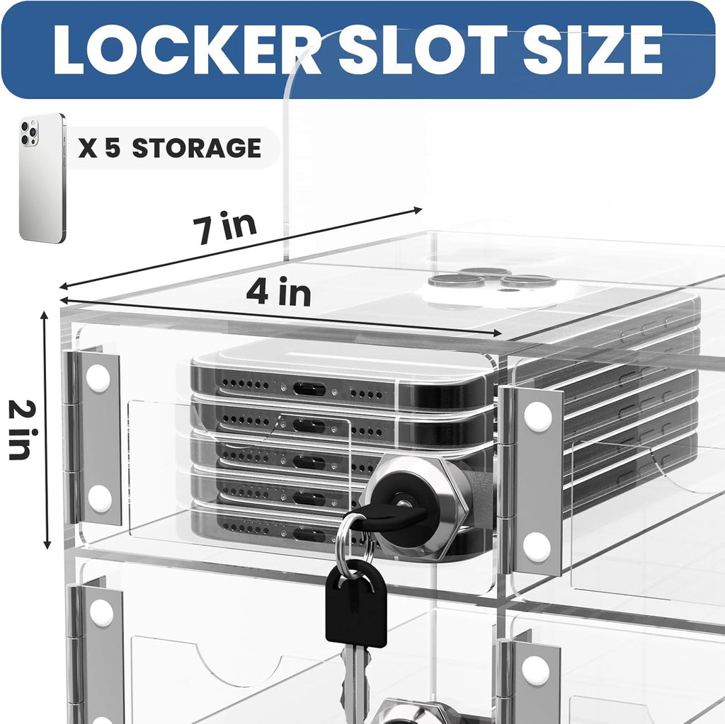Cell Phone Locker 100 Slots, Wall-Mounted Cell Phone Lock Box with Keys, Acrylic Cell Phone Storage Locker for Employees Office Classroom Gym, Clear Cell Phone Locker Cabinet for Storage (60 Slots)