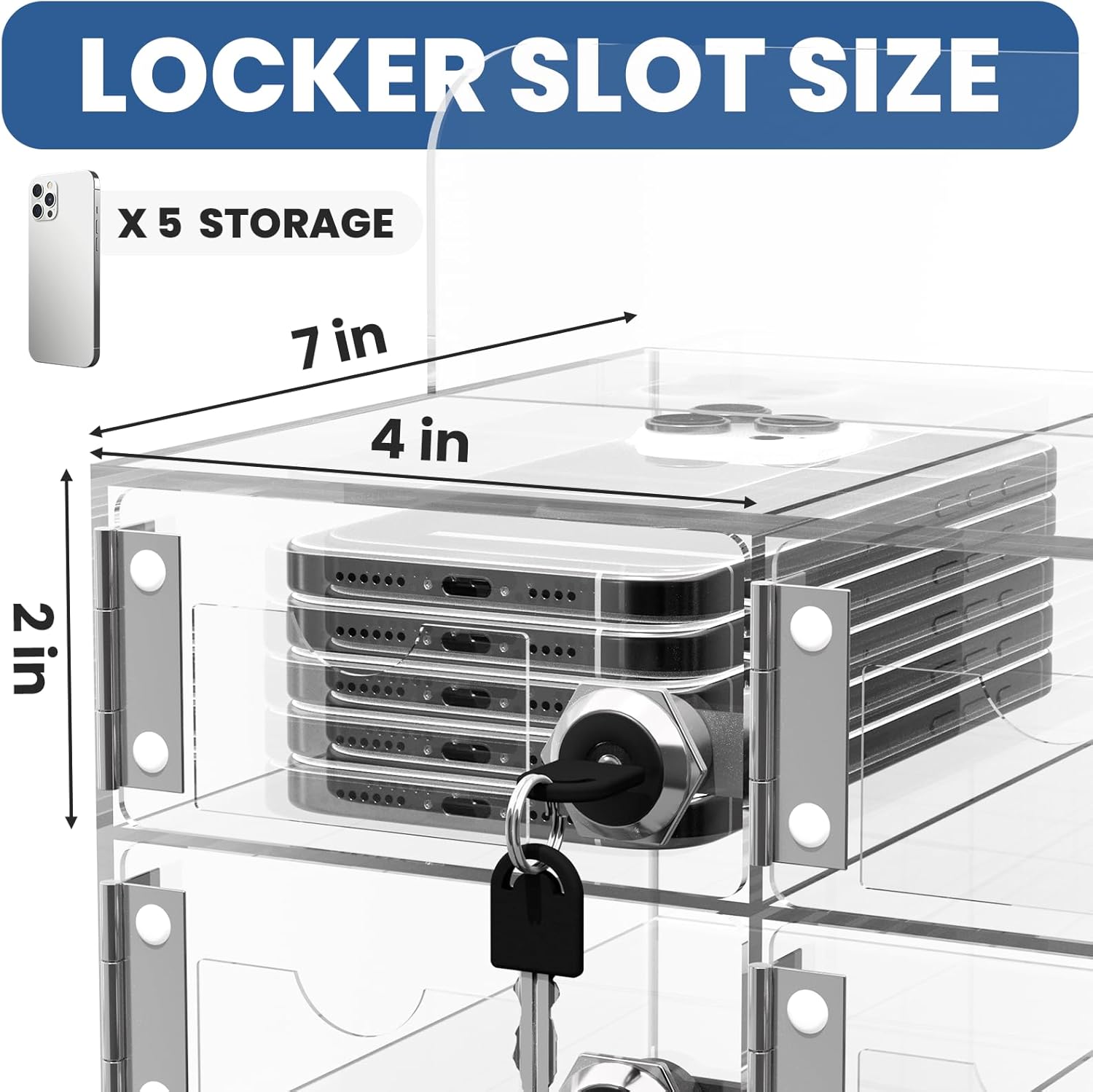 Cell Phone Locker 100 Slots, Wall-Mounted Cell Phone Lock Box with Keys, Acrylic Cell Phone Storage Locker for Employees Office Classroom Gym, Clear Cell Phone Locker Cabinet for Storage (60 Slots)