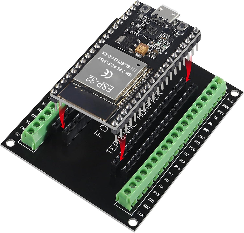 3 Set ESP32 Development Board 38Pin Narrow Version WiFi + Bluetooth Microcontroller ESP-32 ESP-32S Board ESP-WROOM-32 with ESP32 Breakout Board GPIO 1 into 2 Terminal Screw Board