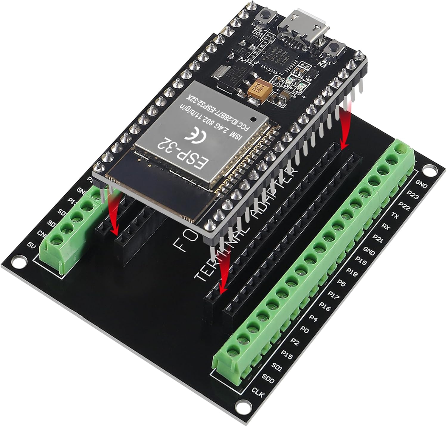 3 Set ESP32 Development Board 38Pin Narrow Version WiFi + Bluetooth Microcontroller ESP-32 ESP-32S Board ESP-WROOM-32 with ESP32 Breakout Board GPIO 1 into 2 Terminal Screw Board
