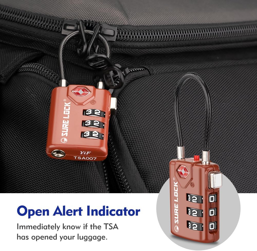SURE LOCK TSA Compatible Travel Luggage Locks, Inspection Indicator, Easy Read Dials TSA Approved with Zinc Alloy