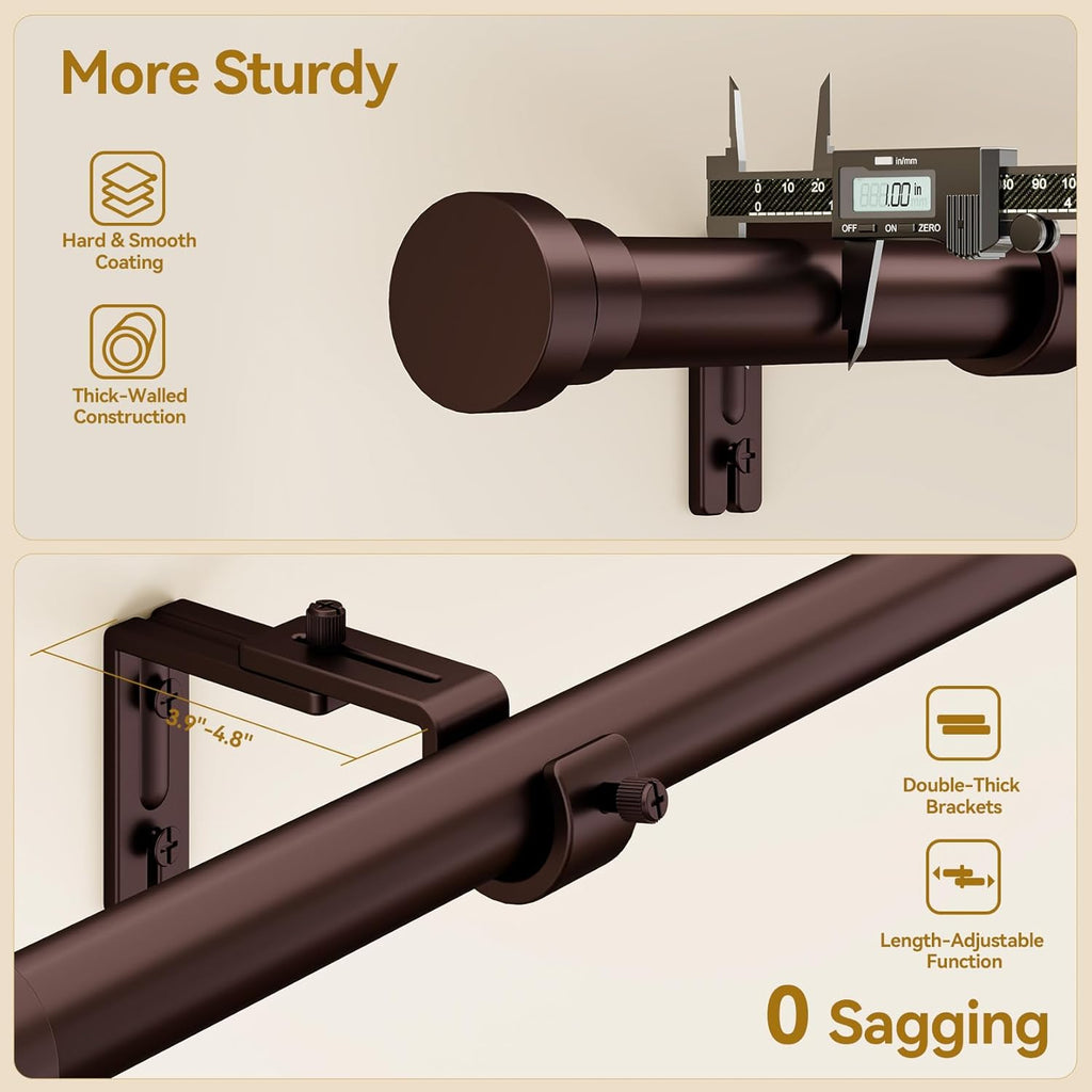 Curtain Rod 32-118 Inch, Heavy Duty 1 Inch Adjustable Curtain Rods for Windows, Antique Bronze Long Window Treatment Rods, Modern Design, Easy Installation