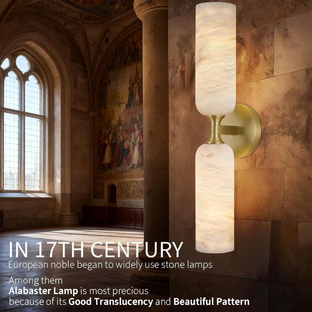 20in Alabaster Wall Sconce Antique Brass Sconces Wall Lighting, Imported Alabaster Modern Marble Bathroom Vanity Sconces, Gold Sconce Wall Decor, For Bedroom Living Room Staircases Hallway Foyer
