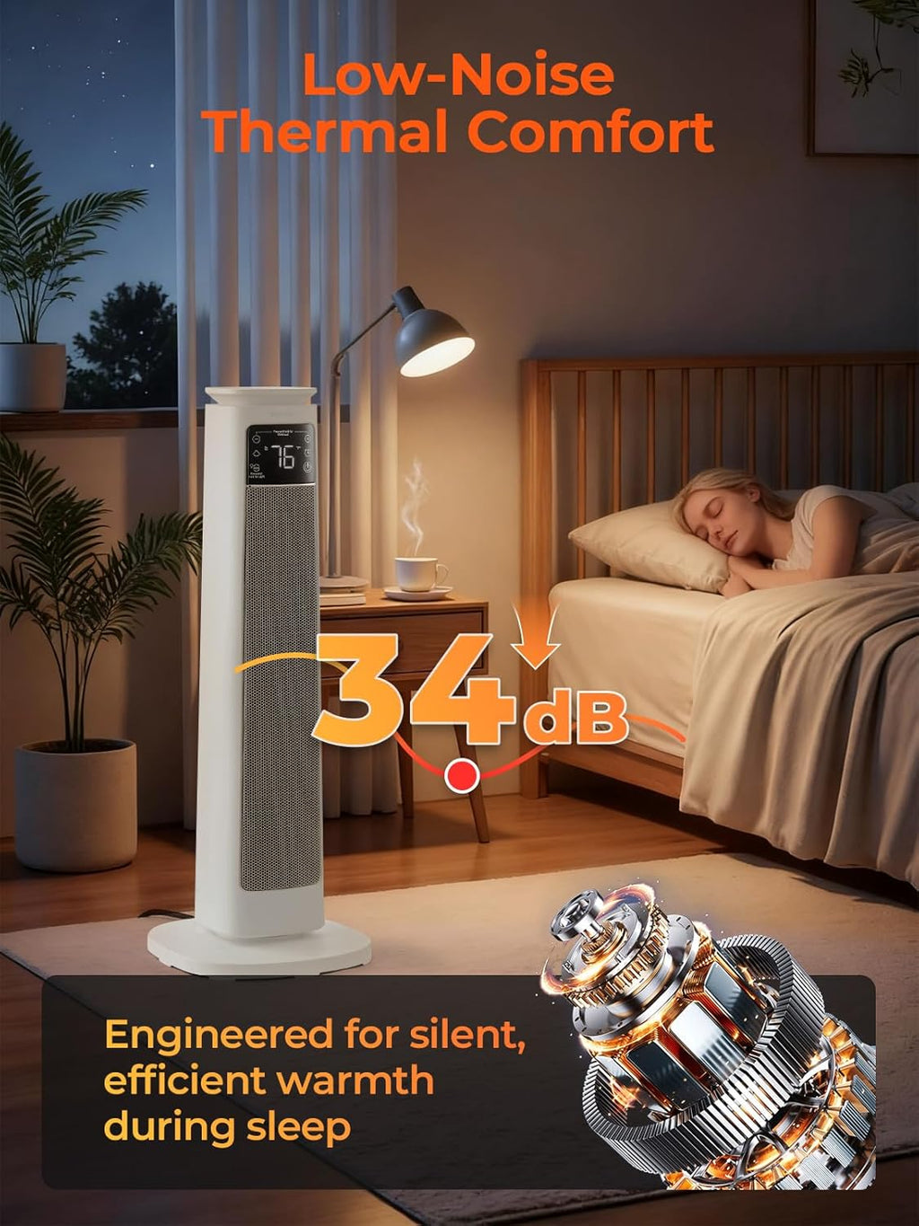 Space Heater for Large Room, FOHERE 24" Electric Heaters for Indoor Use with Thermostat and Remote, 70° Oscillation, 12H Timer, Overheat and Tip-Over Protection, Fan Mode for Home Bedroom Office