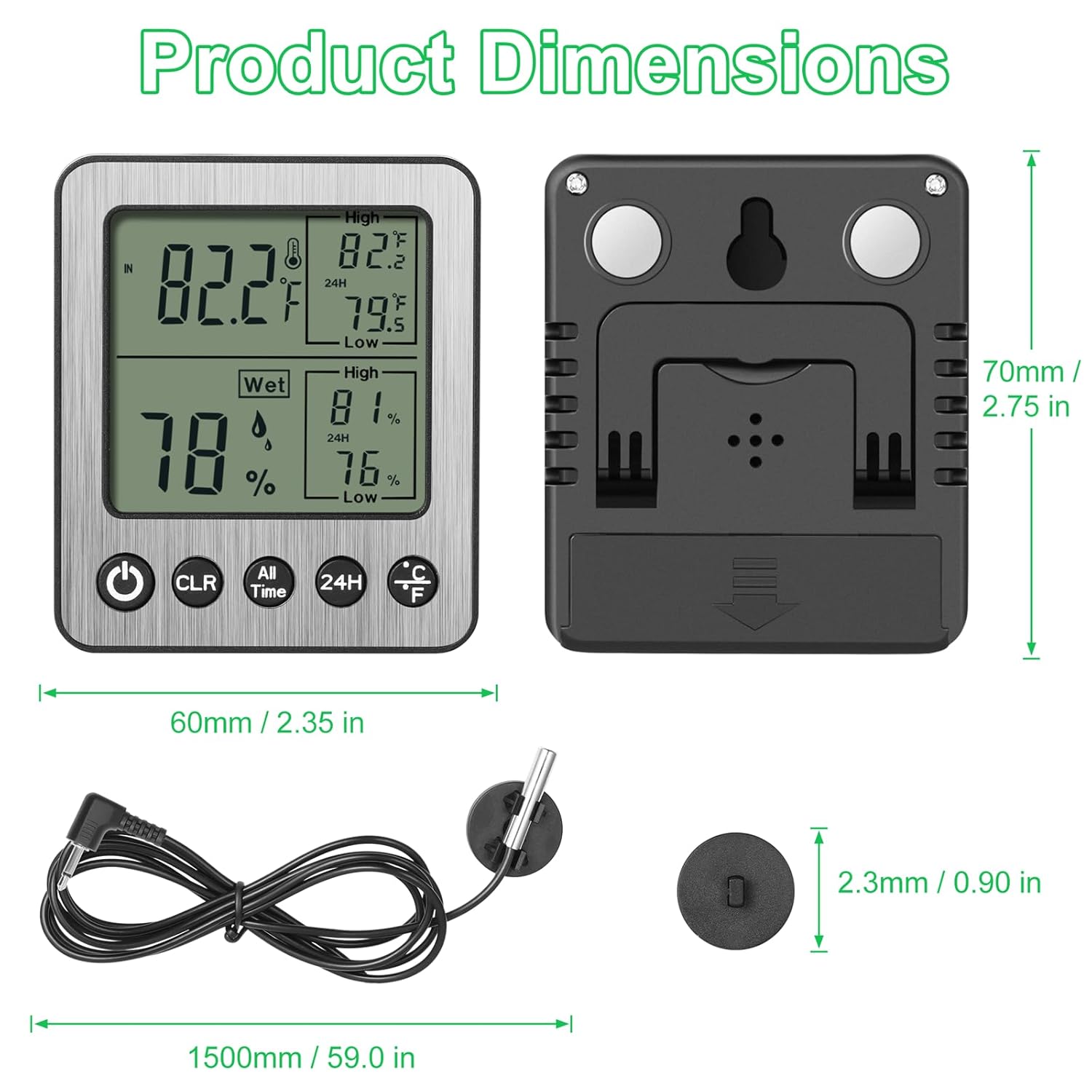 Digital Refrigerator Freezer Fridge Thermometer with Extra Sensor Digital Hygrometer max and min Before 24 Hours and All time Remember Reptile Tank Thermometer Hygrometer White zz20