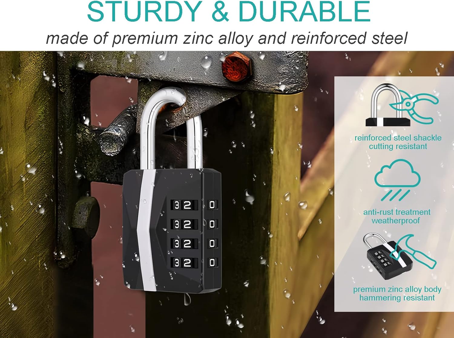ZHEGE Locker Lock, Combination Lock Outdoor Weatherproof, [2023 Upgraded] Big White Number Lock for Gym, School, Toolbox, Fence Gate, Sheds, 4 Digit Padlock Heavy Duty (2 Pack, Black)