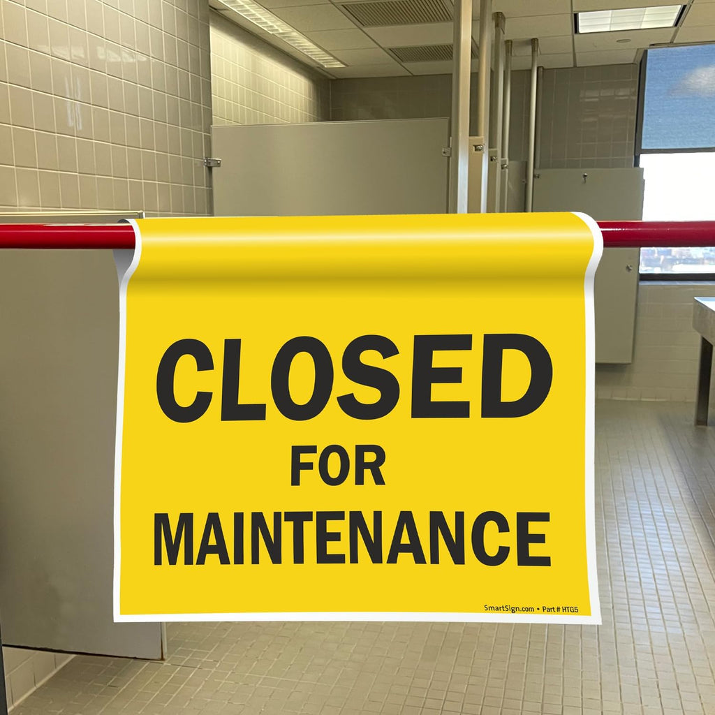 SmartSign 3-Pack 'Closed For Maintenance' Hanging Doorway Barricade Sign, Spring-loaded Adjustable Twist-To-Tighten Aluminum Pole & 11.25" x 18" Vinyl Safety Sign Kit, USA-Made