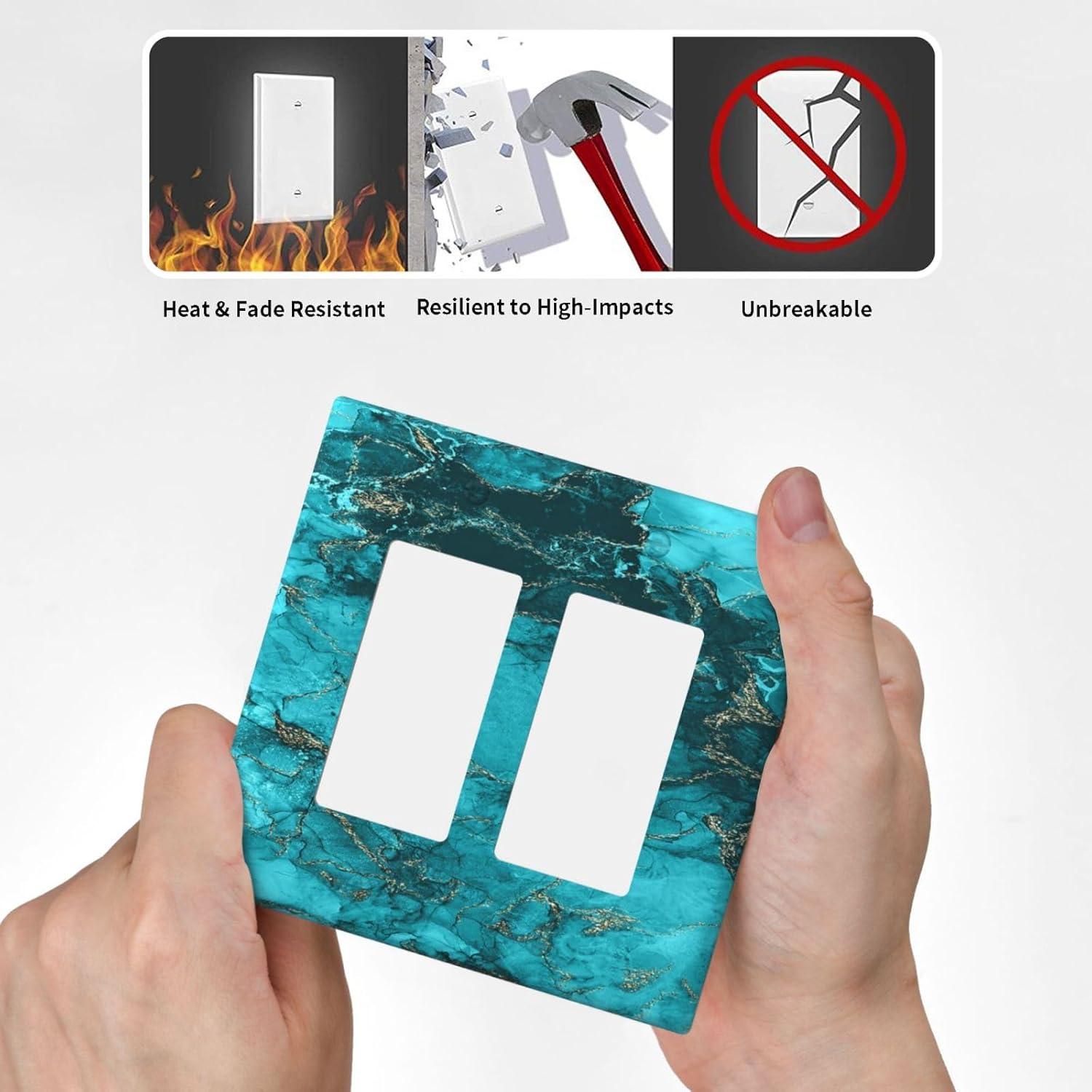 Decorative Outlet Covers Modern Abstract Turquoise Blue Marble 2 Gang Wall Plate Double Rocker Light Switch Cover Double Switch Plate Cover for Bathroom Home Decor（2 Pack）