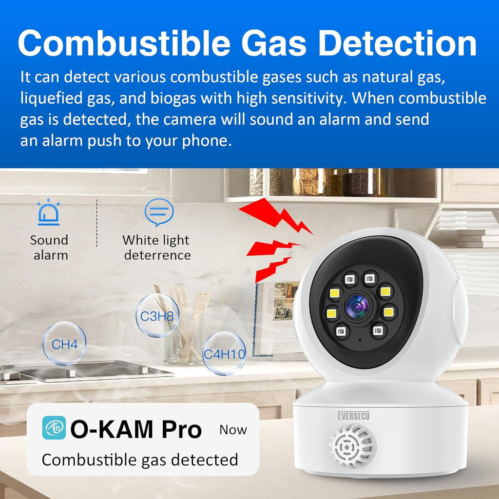 EVERSECU Smoke & Gas Detection Home Security Camera with Sound Alarm & Real Time Alert, Humanoid Auto Tracking, 2 Way Audio, Night Vision, Compatible with Alexa, Baby Monitor/Elder/Pet Camera