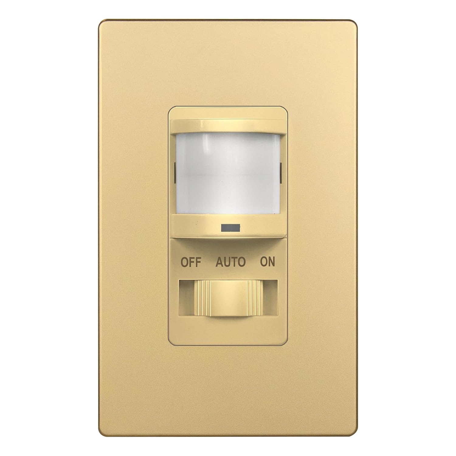 TOPGREENER in Wall PIR Motion Sensor Light Switch, Occupancy Sensor Switch, Neutral Wire Required, On/Off Override, Single Pole, 4A, 500W, Wall Plate Included, TSOS5-GDSWP, Gold