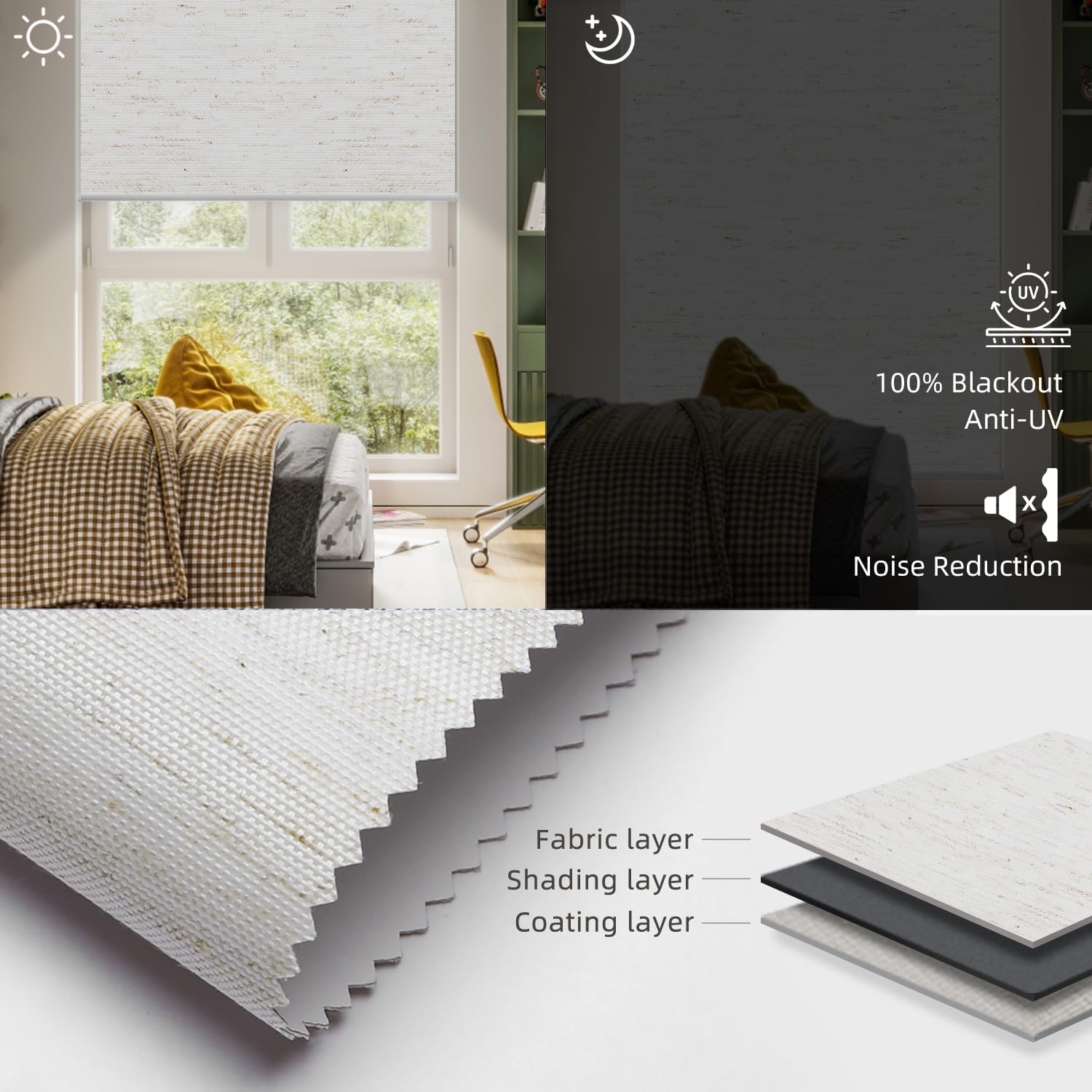 SmartWings Motorized Roller Shades Work with Homekit, Alexa Google, 100% Blackout Smart Blinds for Windows, Cordless Remote Control Window Shades, Linen White, Customized Size