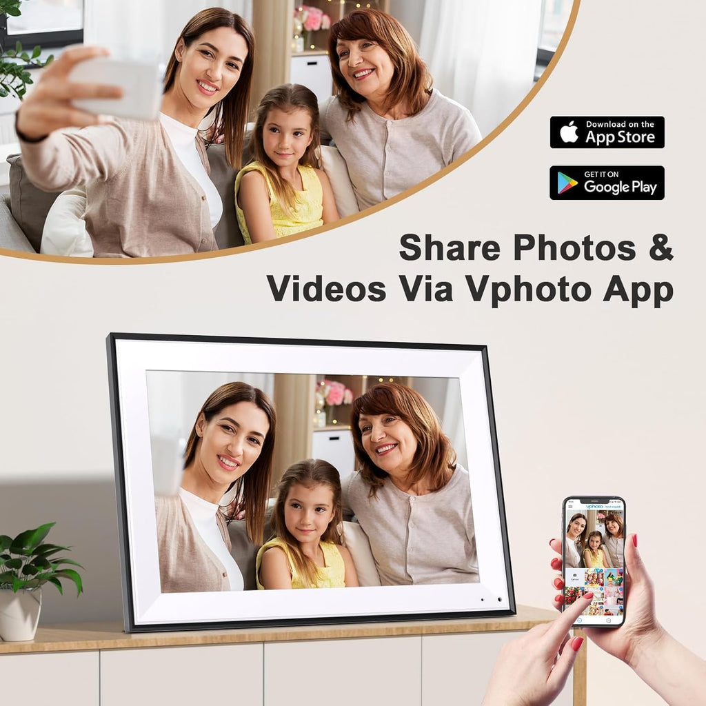 Digital Photo Frame 10.1-inch Digital Picture Frame - IPS Touch Screen Digital Frame, 32GB, Auto-Rotate, Slideshow, Load Photo Video from Phone via APP Email, Free Cloud Storage, Gift for Mom Dad