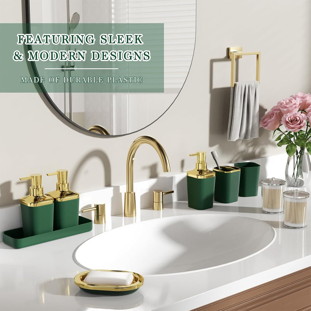 Bathroom Accessory Set, 11PC Bathroom Set, Green Bathroom Accessories, Bathroom Accessories Set with Trash Can, 3PC Soap Dispensers and Toilet Brush