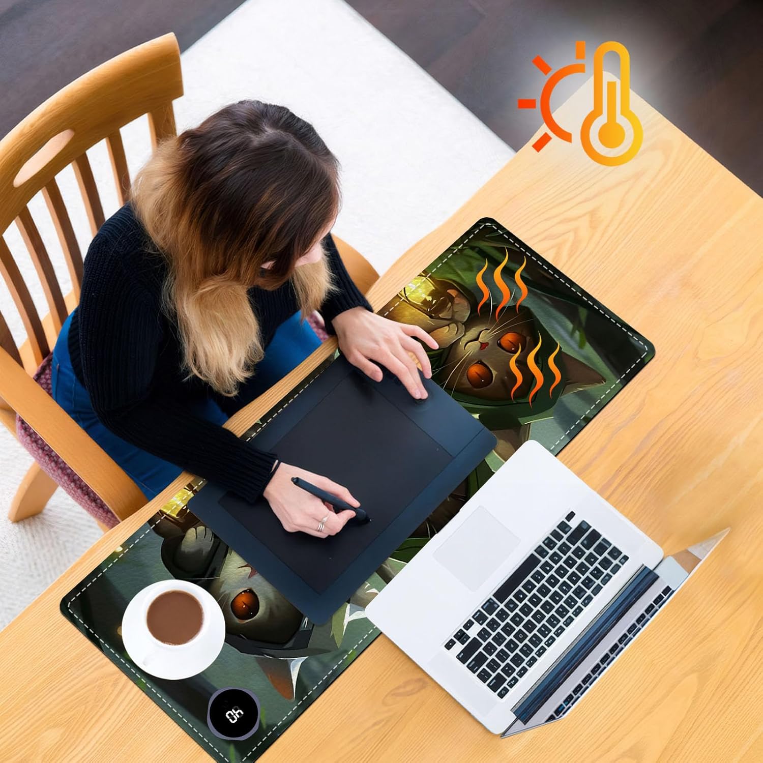 Heated Mouse Pad, Warm Desk Pad, Keyboard Mat 31.5 x 13 Inch Intelligent Fast Heating, 3 Speed Adjustable, Timed Auto Power Off for Game Office Home,3 Cat Apostles Carrying Lanterns