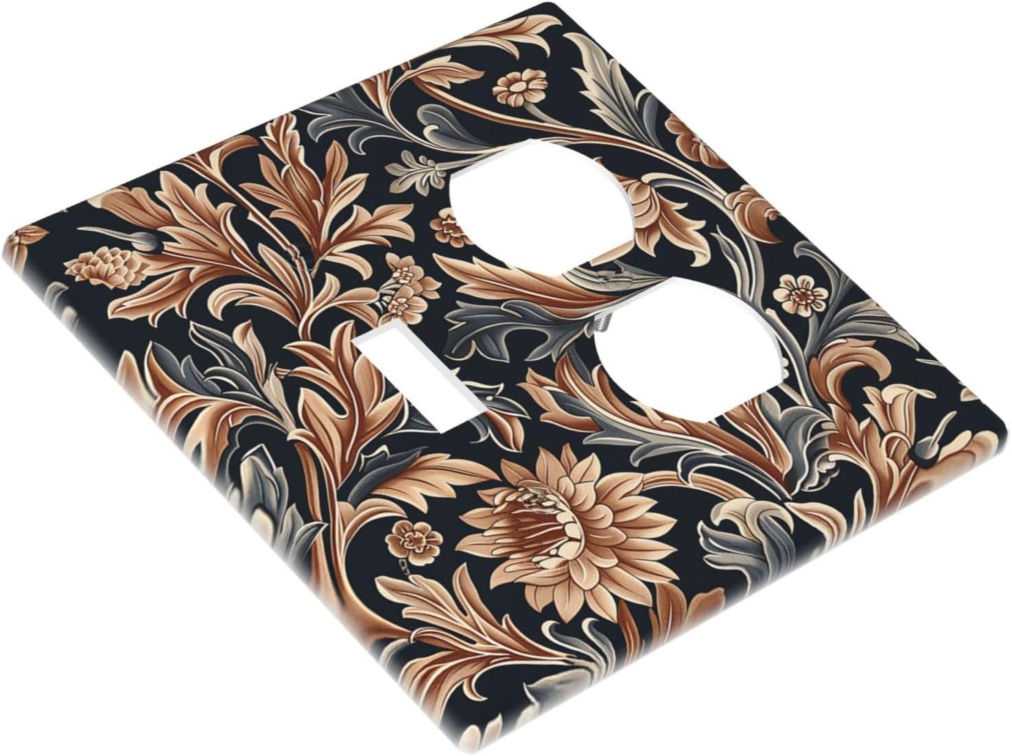 Wallplates Vintage Grey Plant Leaves Brown Flowers 1 Toggle 1 Duplex Switch Plate Electrical GFCI Faceplate Decorative Light Switch Covers for Bedroom Home Decor