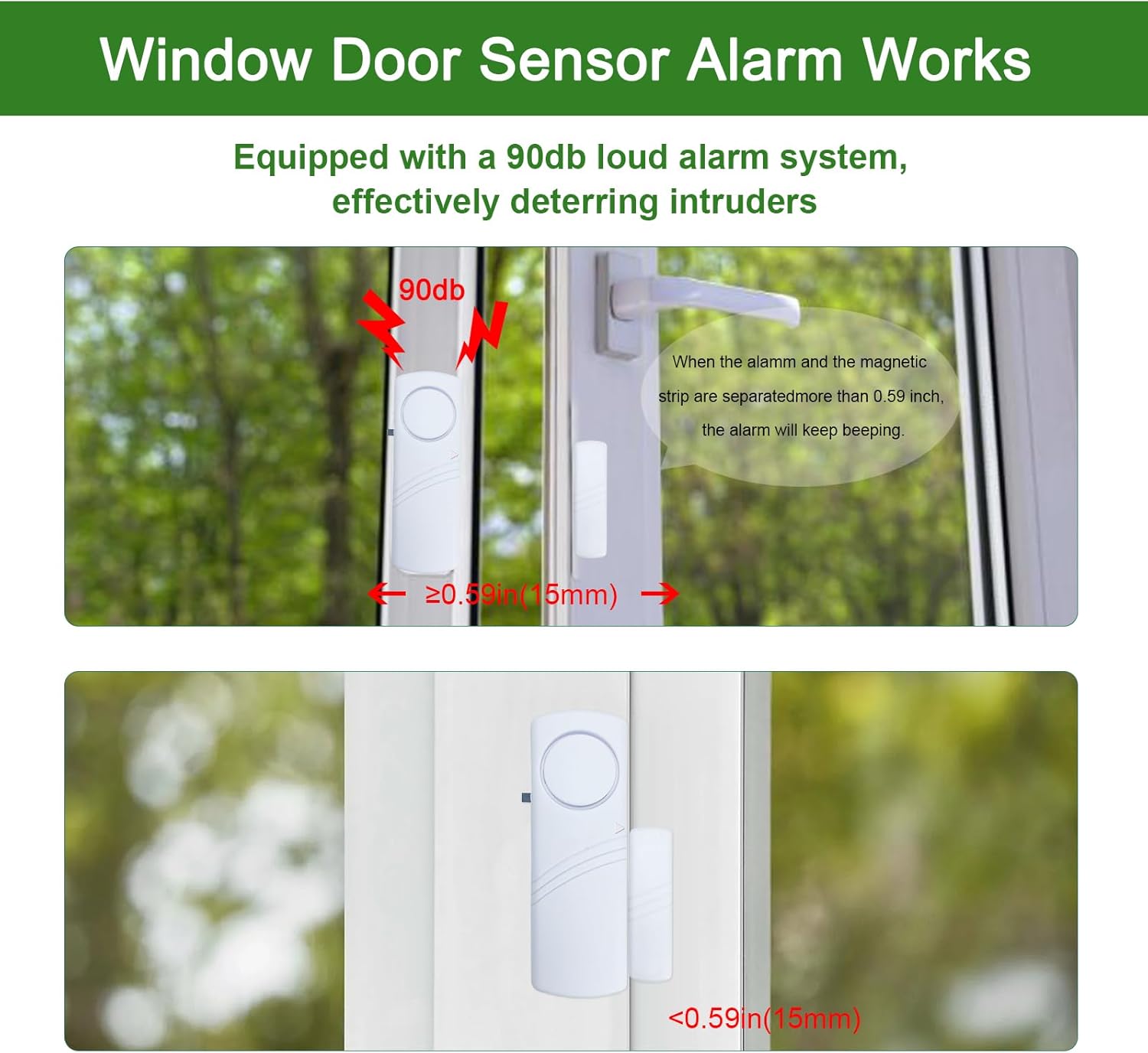 Door Window Alarm, 90dB Door Alarms Sensor for Kids Safety, Home Security, Door Window Burglar Alarm, Window Pool Alarms for Home, Apartments, Offices, Hotel Rooms (8pack)