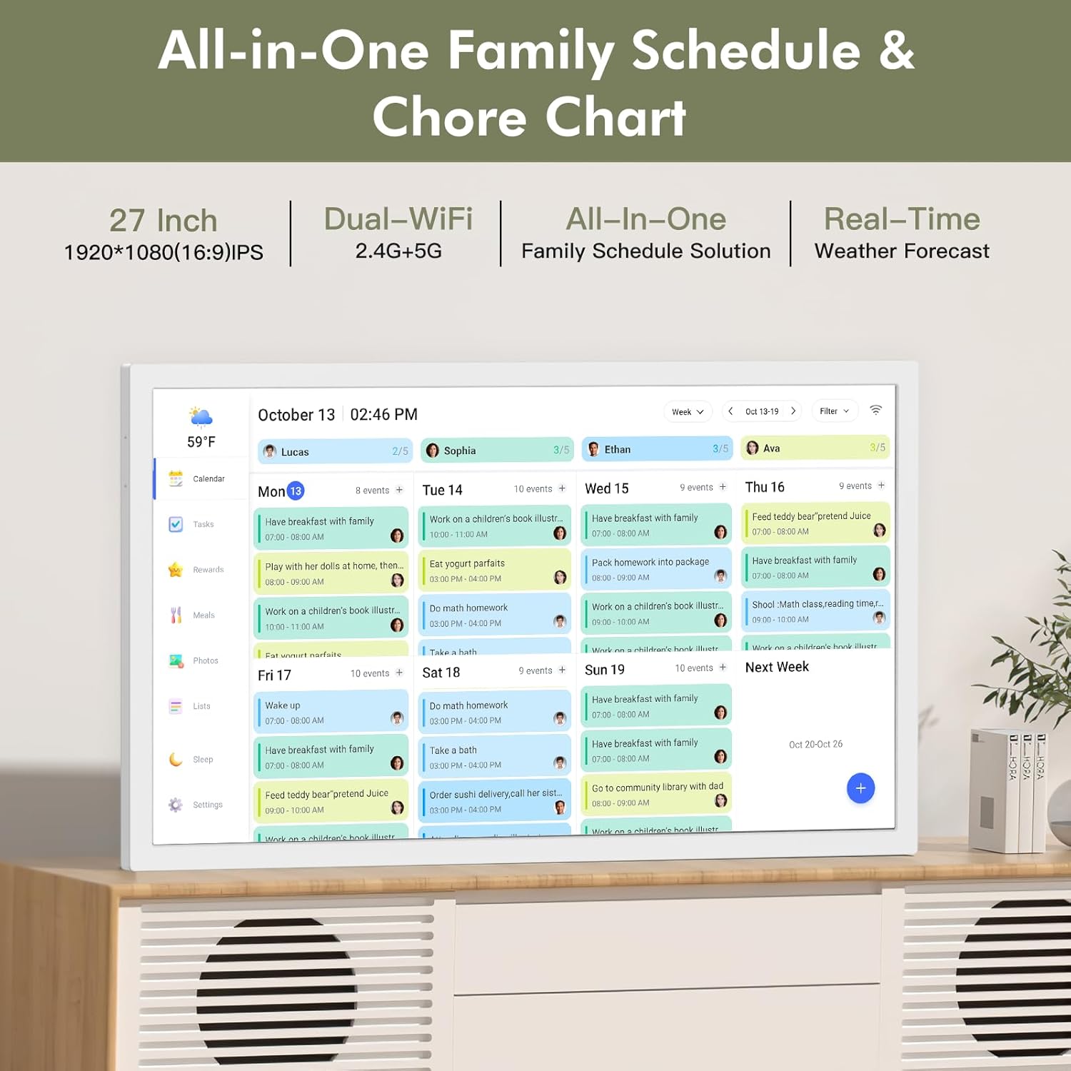 27" Smart Digital Calendar for-Family-Business-Schedules - 1920 x 1080 IPS Full HD Touch Screen Wall Mounted Electronic Calendar, Auto-Sync Google iCloud Outlook Calendars, Christmas Gift for Mom Dad