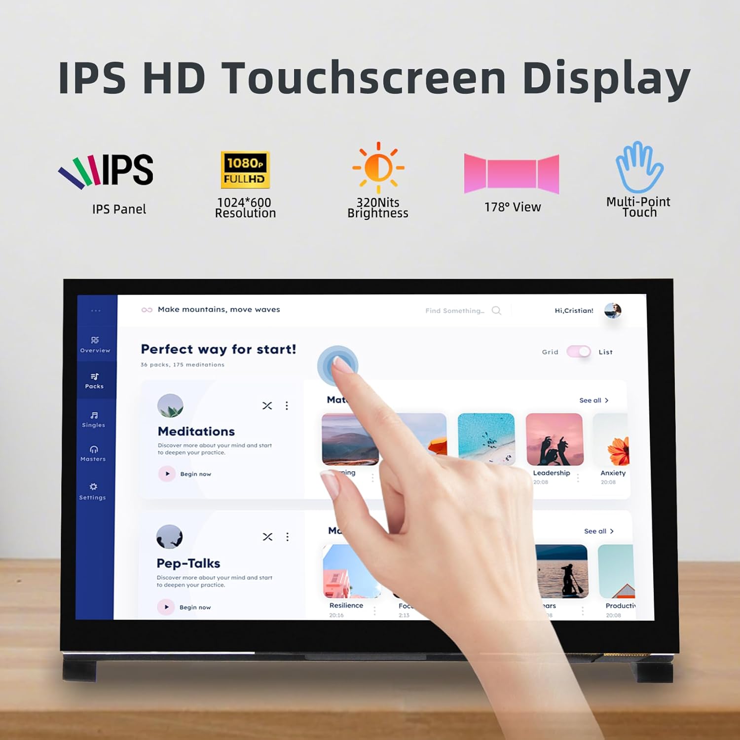 7 Inch IPS LCD Touch Screen Display 1024×600 HDMI Capacitive Mini Small Monitor for Raspberry Pi 5/4/3/2/B/B+, BB Black, Win 11/10/8/7
