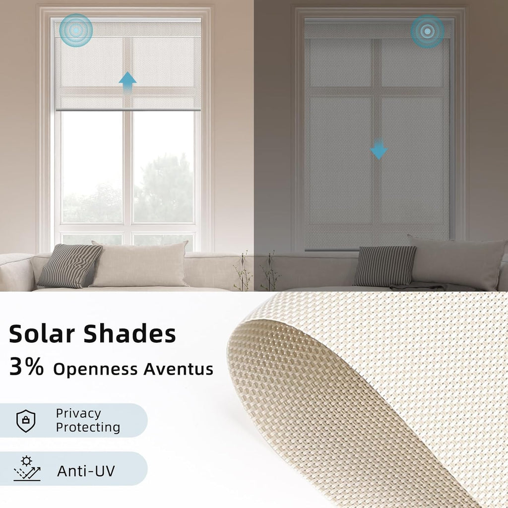 SmartWings Motorized Smart Roller Shades in Light Filtering, Electric Blinds with Remote for Windows Compatible with Alexa/Google Home/Homekit, Customized, 3% Openness Aventus Beige