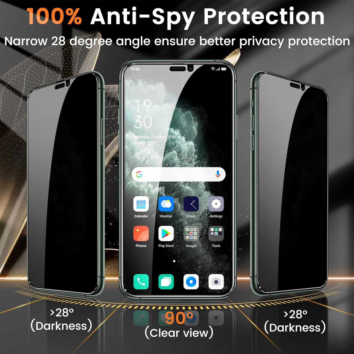 3+3 Pack Privacy Screen Protector for iPhone 11 Pro Max 6.5-Inch with 3 Pack Camera Lens Protector, Anti Spy Tempered Glass Film 9H Hardness Bubble Free Case Friendly