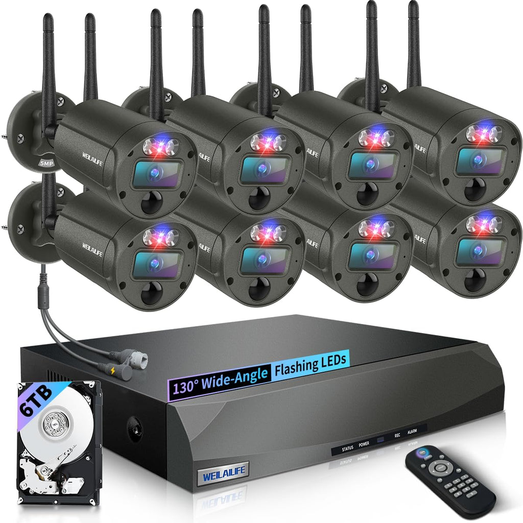 【90 Days Storage & 130° Wide Angle】 Outdoor Wireless Security Camera System, Wireless Cameras for Home Security, WiFi Video Surveillance DVR Kits