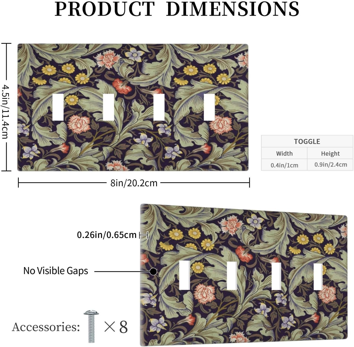Boho William Morris Floral Green Leaves Flower Light Switch Covers Quad Toggle Electrical Faceplate 4 Gang Wall Plate Decorative Switch Plates Cover for Farmhouse Home Decor