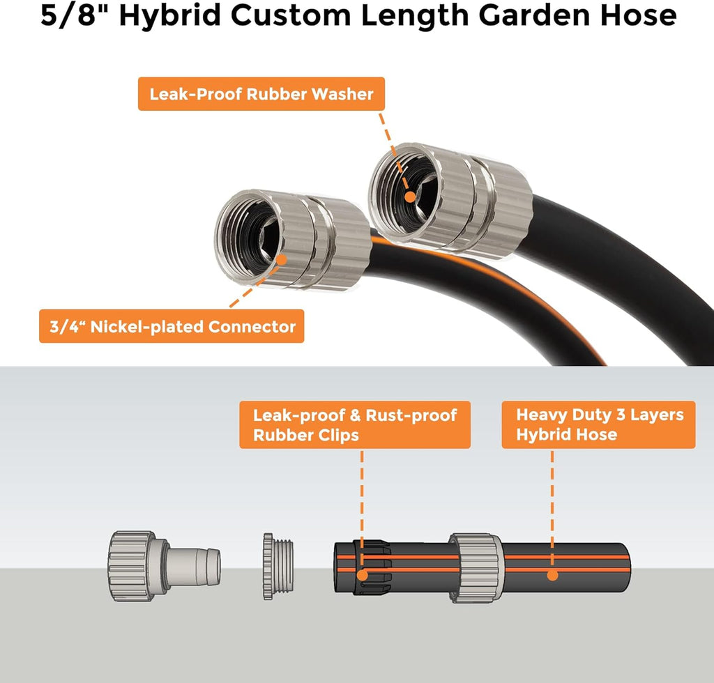 Giraffe Tools Leader Hose 8ft x 5/8", Custom Length, Heavy Duty, No Kink, Flexible, Rubber Garden Hose, Leakproof Water Hose with Male to Female Fittings, 600 Burst PSI