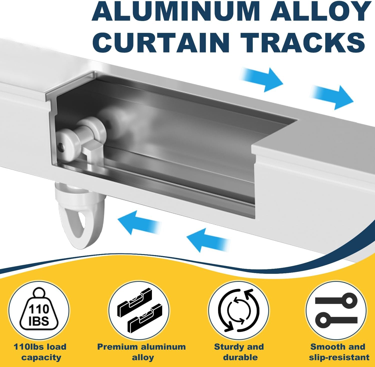 Retractable Curtain Track System, 3.6-5.9ft/43.3-70.9in Ceiling & Wall Mounting Aluminum Heavy Duty Track for Curtains with Silent Rollers, Adjustable Rod Rail for Room Divider/Shower/Living Room