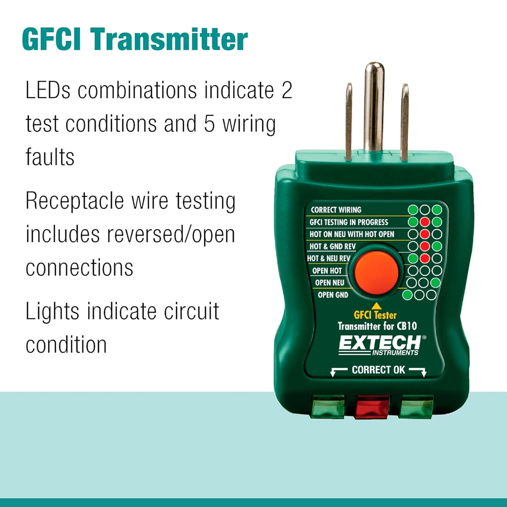 Extech CB10 Circuit Breaker Finder, Locates fuses/Breakers, Tests receptacles and GFCI Circuits
