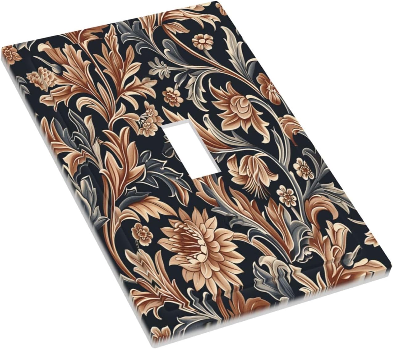 Decorative Light Switch Cover Vintage Grey Plant Leaves Brown Flowers 1 Gang Single Toggle Device Electrical Faceplate Switchplates Decorator Outlet Wall Plate for Bedroom Home Decor
