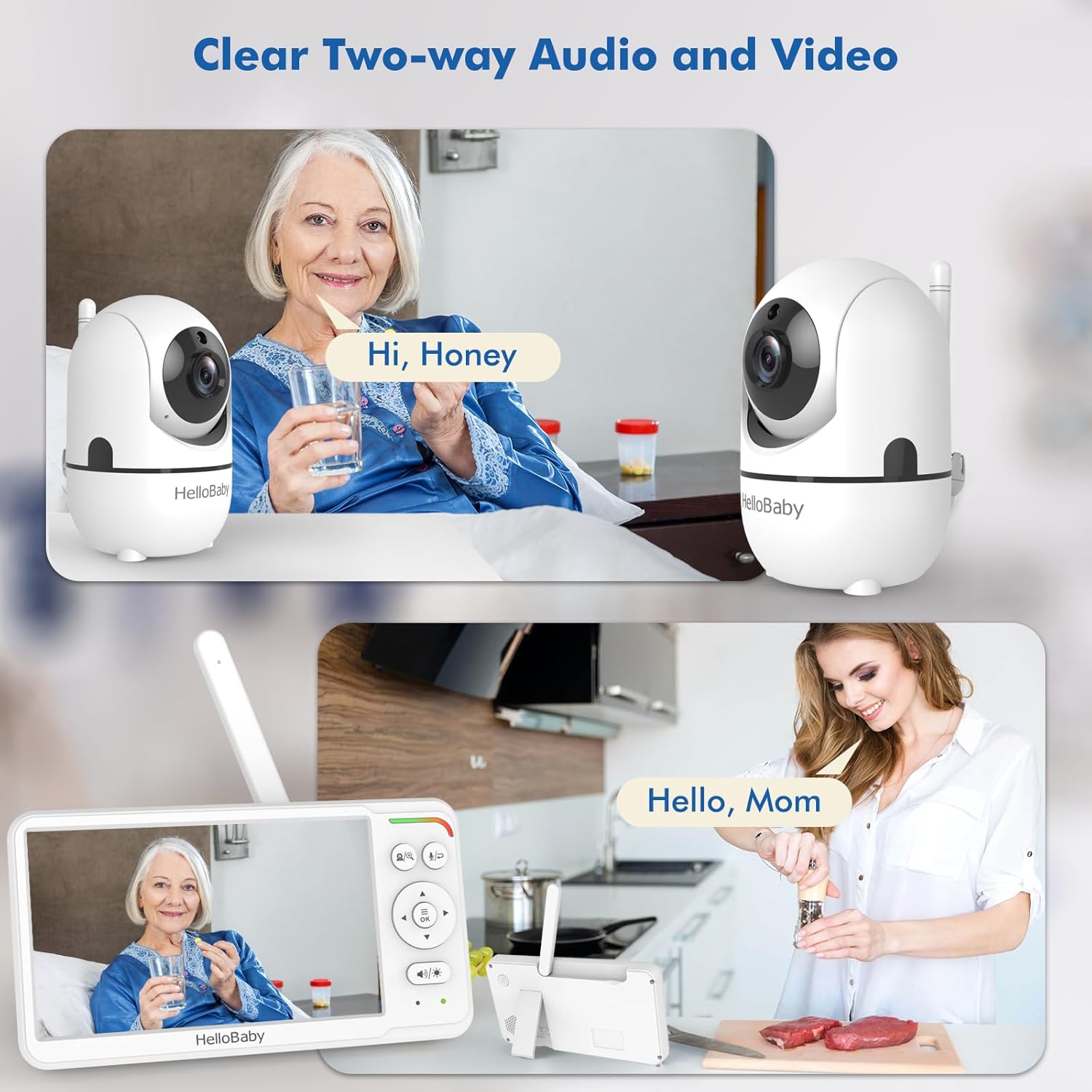 HelloBaby Baby Monitor with 2 Cameras, World First 6" IPS Split Screen, Display and Double Cameras, No WiFi, 30H Battery, 2-Way Audio, Pan-Tilt-Zoom, VOX Mode, Night Vision, 8 Lullabies, 1000ft Range