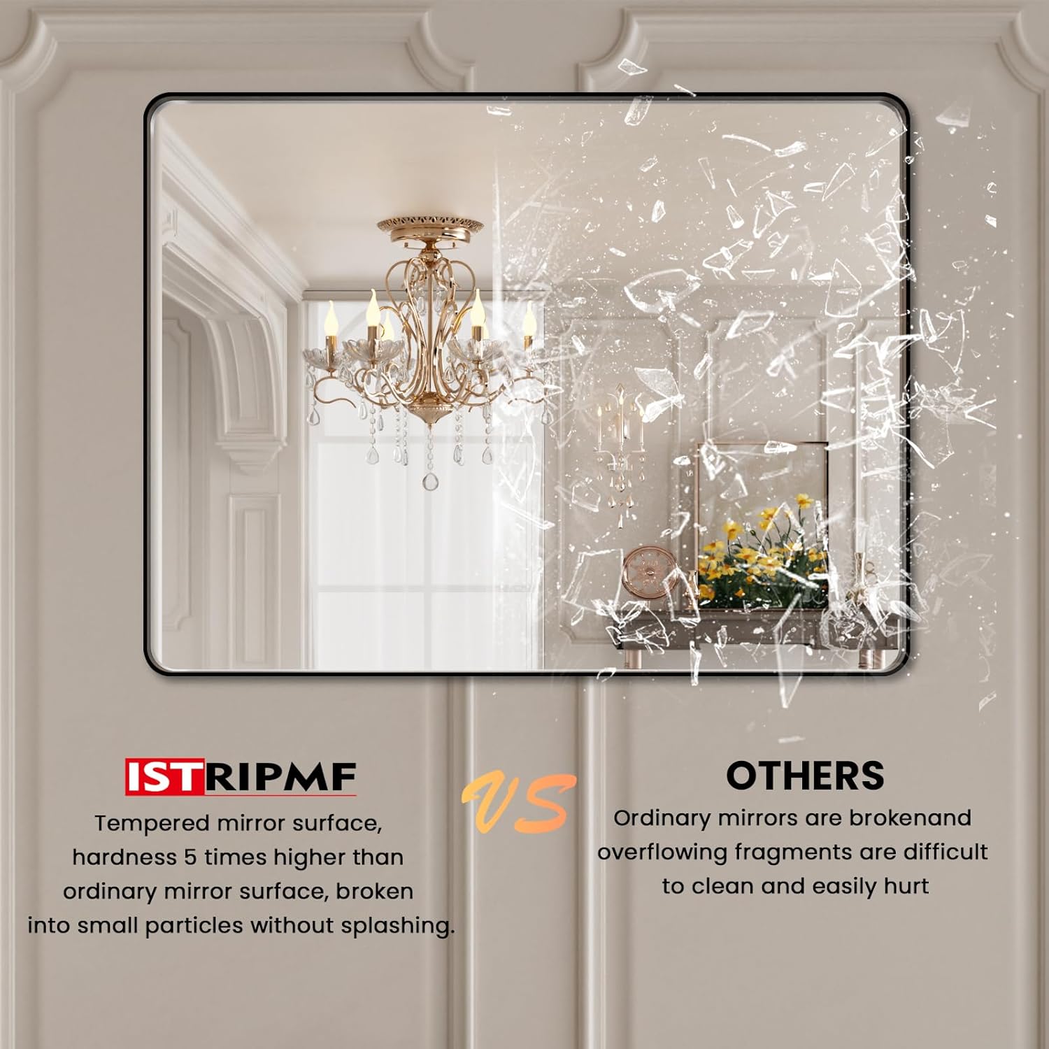 40x30 Inch Black Metal Framed Bathrrom Mirror for Wall,Matte Black Rectabgle Vanity Mirror,Tempered Glass,Anti-Rust,Rounded Corner,Horizontal or Vertical