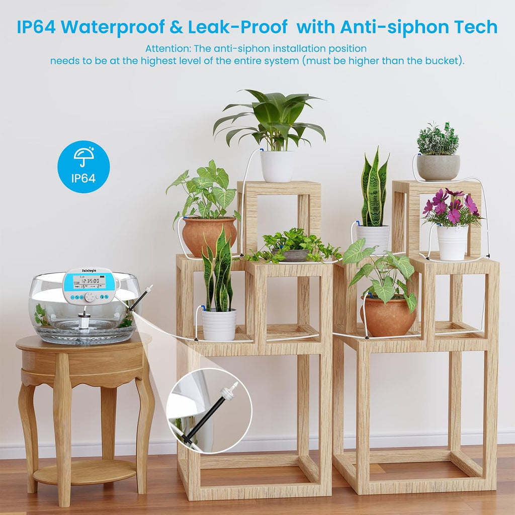 Sainlogic Smart Automatic Plant Waterer for 15 Potted Plants, Self Watering System with Deep Root Irrigation, Humidity Monitor Display, IP64 Programmable Timer for Travel, Vacation, Indoor Garden