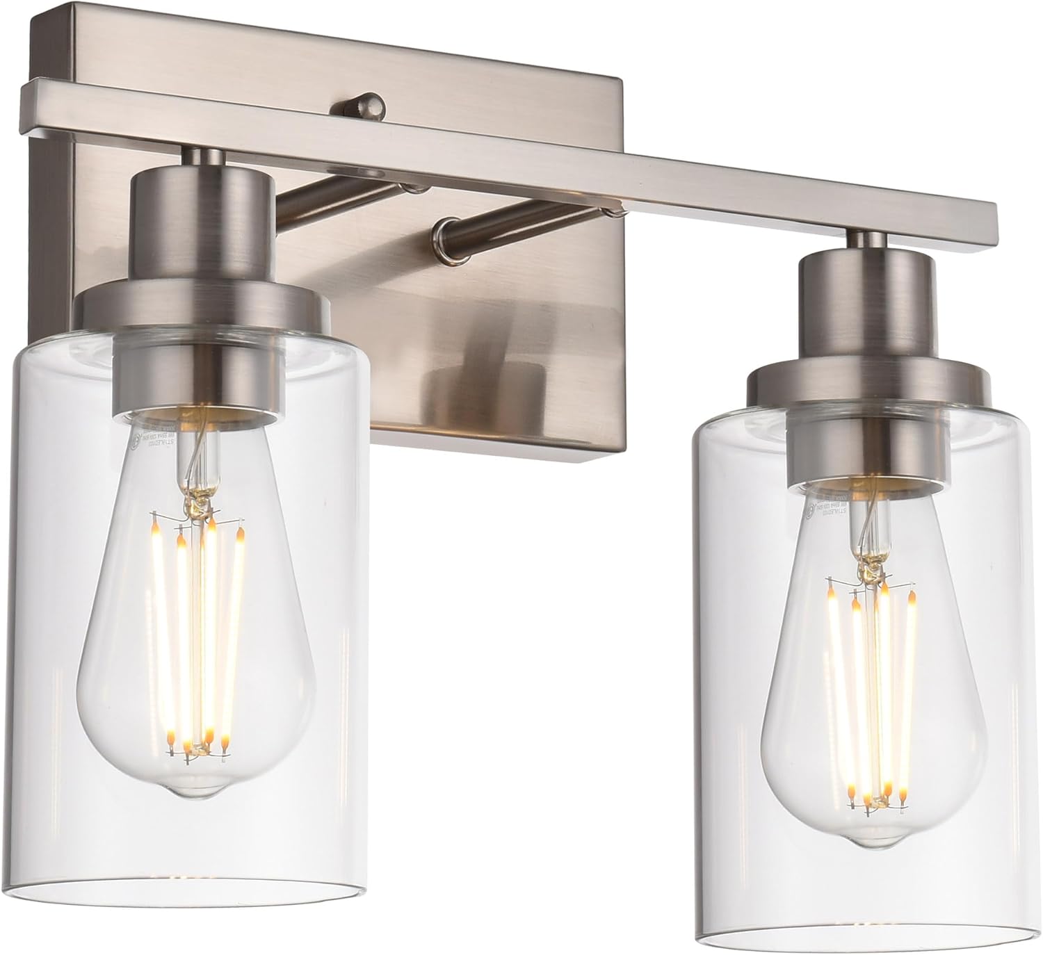 MELUCEE Metal Wall Lights with Clear Glass Shade 2 Heads Bathroom Light Fixtures Brushed Nickel Modern Vanity Lights Sconces for Hallway Bedroom Kitchen (Patent No.: US D963914 S)