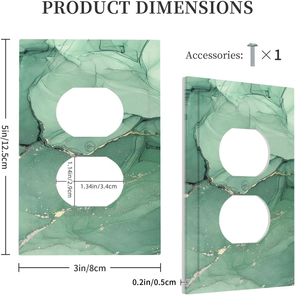 Outlet Covers Simple Green Marble 1 Gang Duplex Wall Plate Decorative Switch Plates Electrical Receptacle Faceplate Light Switch Cover for living Room Office Decor