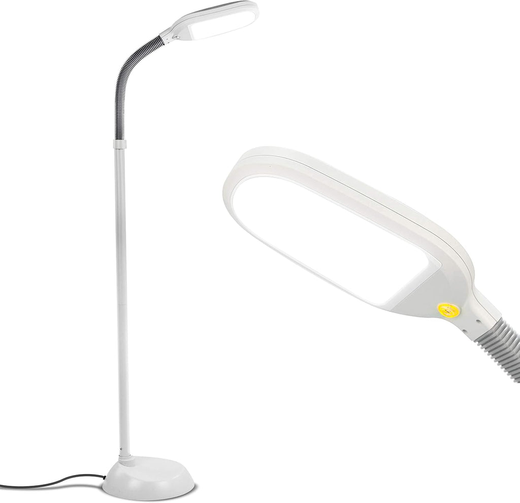 Brightech Litespan - Bright LED Floor Reading Lamp for Over Chair Crafts and Reading, Estheticians' Light for Lash Extensions, Adjustable Standing Lamp for Living Room, Bedroom, Office - White