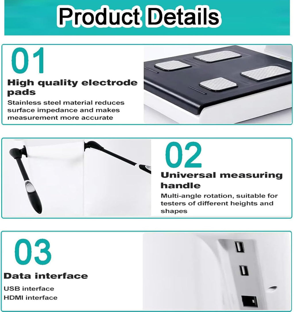 Professional Full Body Fat Analyzer, Body Bmi Analyzer, Body Composition Monitor & Scale, 10.1 Inch HD Touch Electronic Bmi Body Fat Monitor with Printer