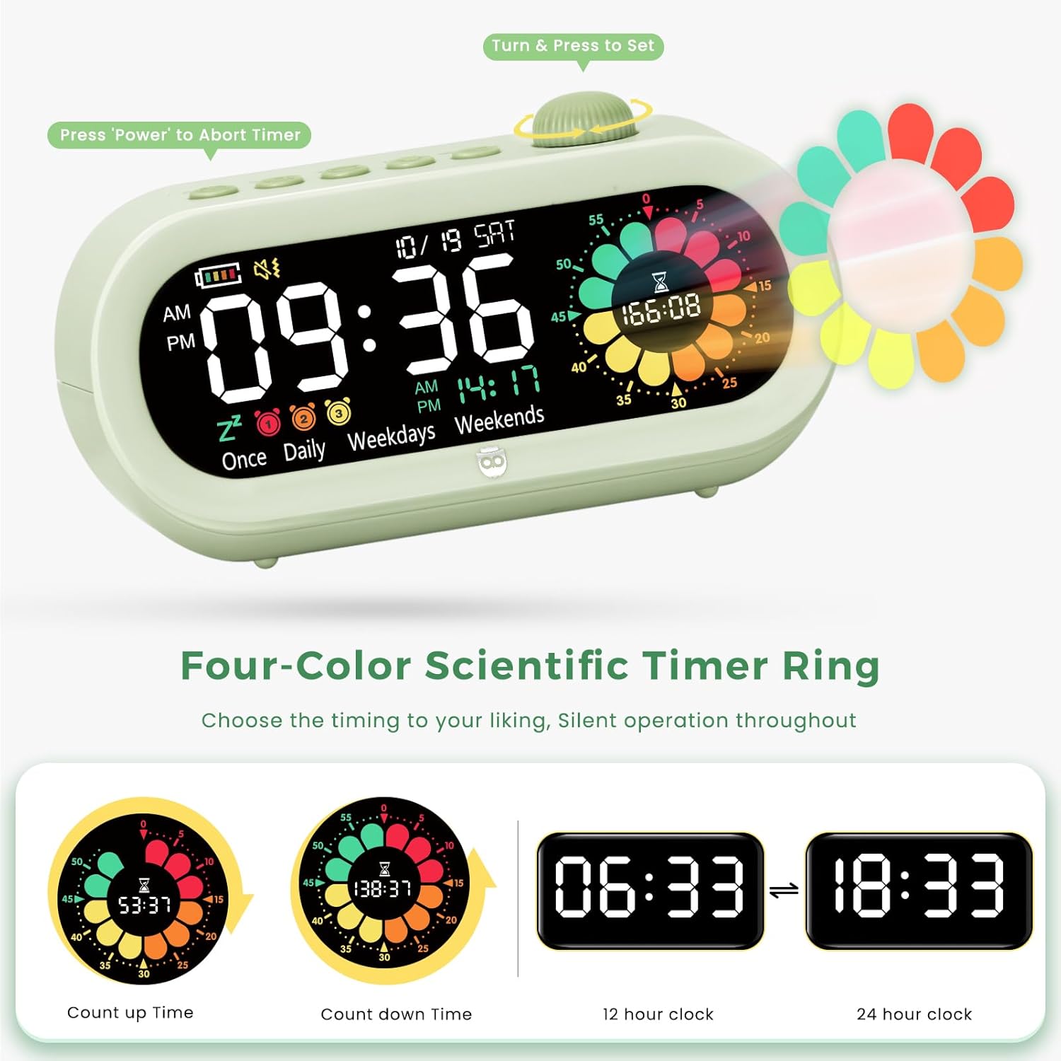 Mooking Digital Alarm Clock for Bedroom, Visual Timer for Kids, 199 Minute Rechargeable Digital Clock with Timers for Home School Supplies Study Teaching Time Timer Management Tool Countdown Timers