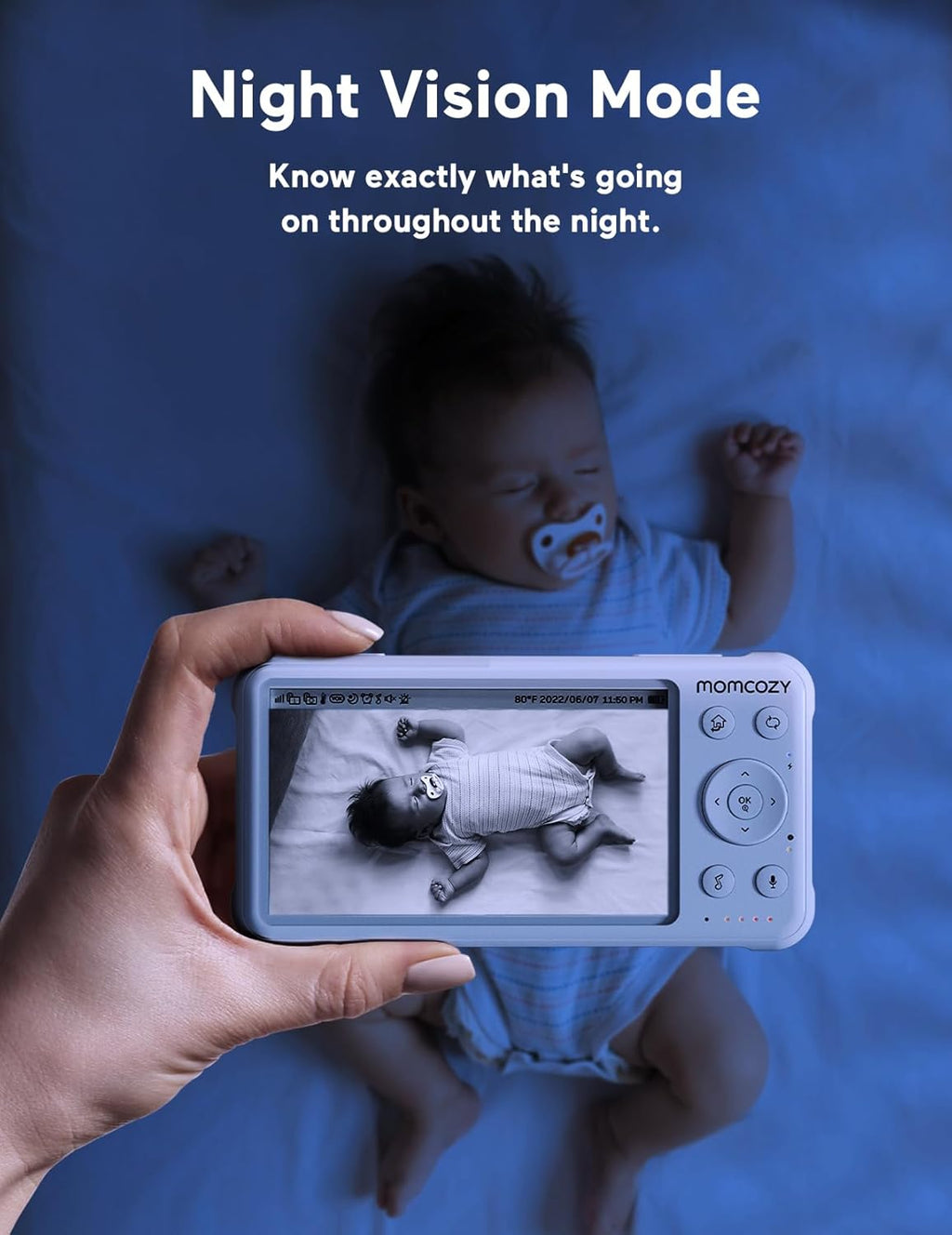 Momcozy Baby Monitor with 2 Cameras 5’’ 1080P Split Screen Video Baby Monitor with Camera and Audio no WiFi for Baby Safety 5000mAh Battery Infrared Night Vision 2-Way Audio 960ft Range Ideal Gift