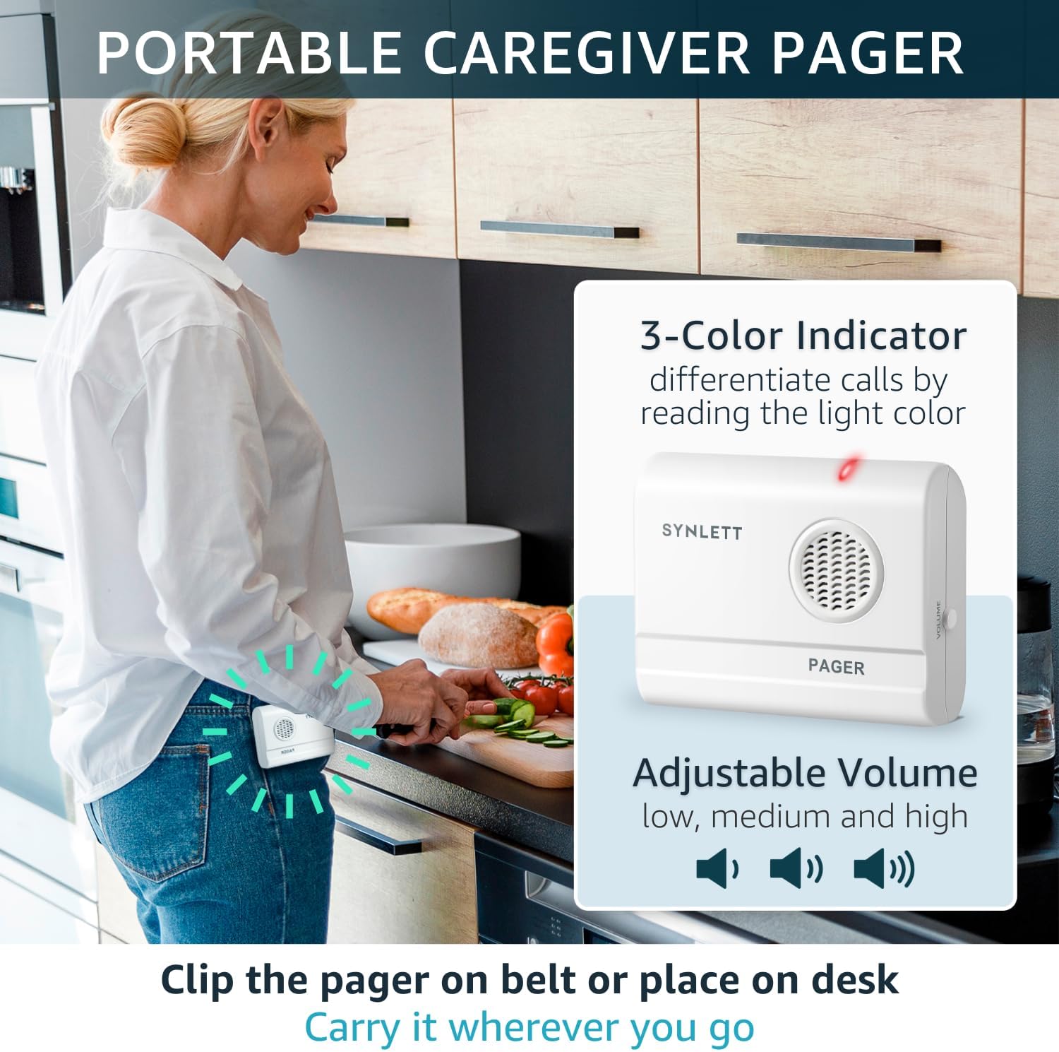 Bed Alarm Caregiver Pager with Wireless Motion Sensor Alarm Indoor Fall Prevention for Elderly Monitoring Seniors Dementia Patients Seniors Home Door Chime