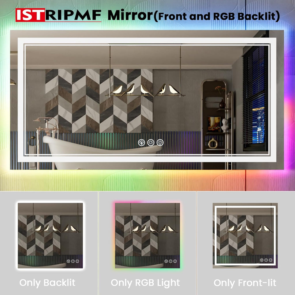 84x32 Inch LED Bathroom Mirror with Lights, Color Changing RGB Backlit Mirror,Large Lighted Vanity Mirrors for Bathroom Wall, Dimmable, Anti-Fog (RGB Backlit+Front-Lit)
