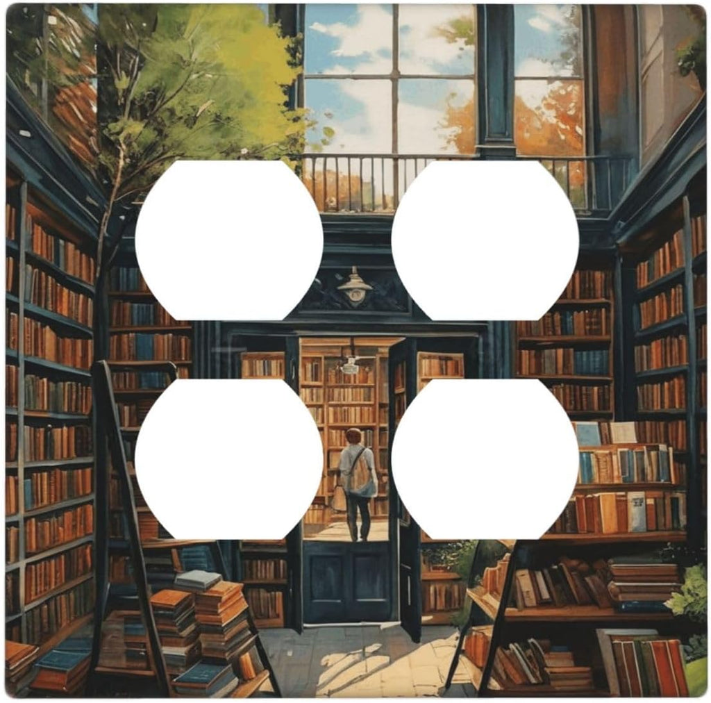 Decorative Outlet Covers Library Books Sunshine 2 Gang Wall Plate Double Duplex Light Switch Cover Switch Plate Covers Faceplate for Bedroom Home Decor