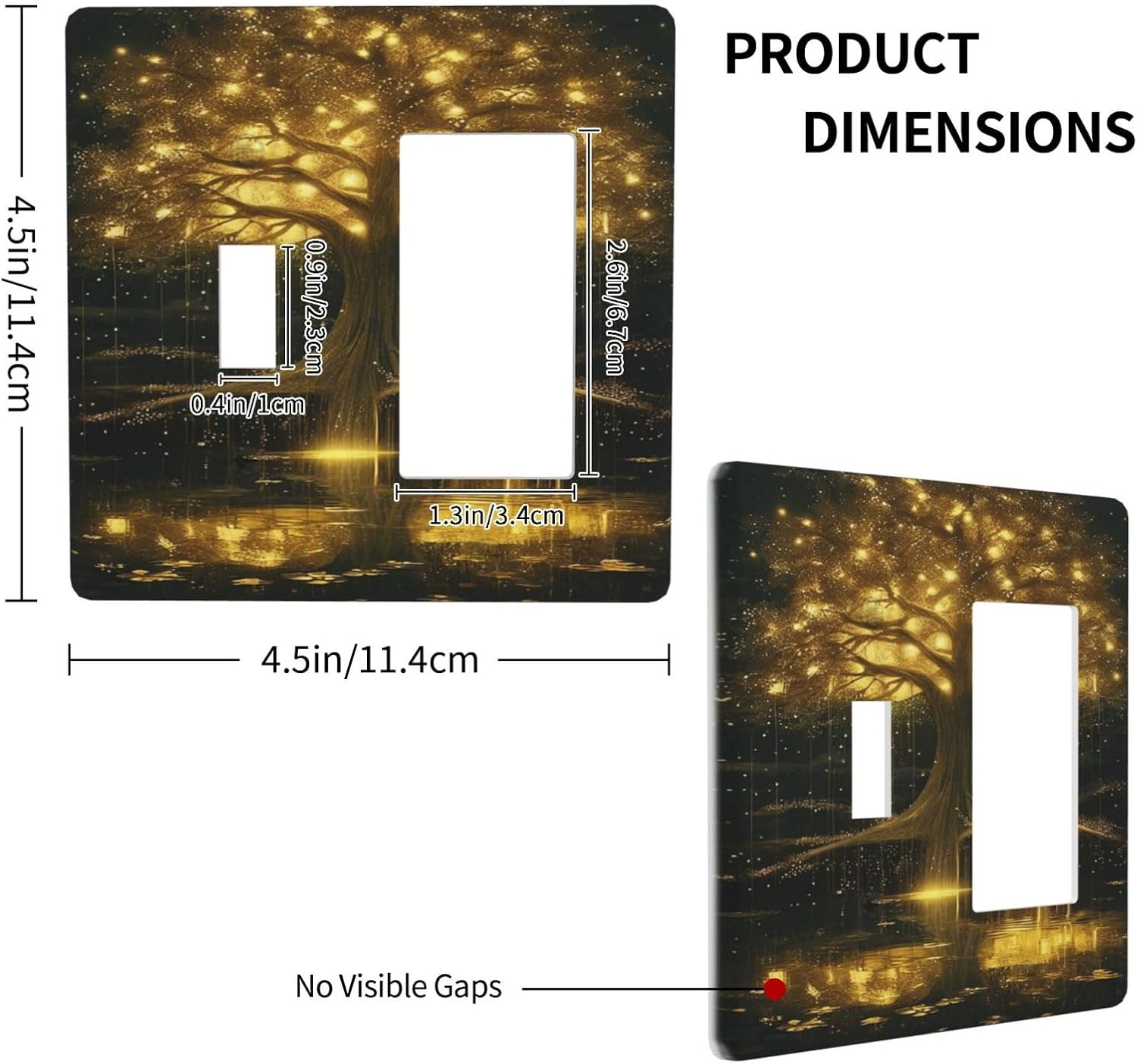Decorative Outlet Covers Golden Shining Fantasy Kabbalah Tree of Life 2 Gang Wall Plate Single Toggle 1 Rocker Light Switch Cover Switch Plate Covers Faceplate for Bedroom Home Decor