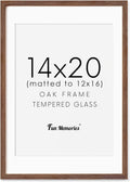 Fun Memories 14x20 Picture Frame, Solid Oak Wooden 14"x20" Photo Frame for Wall, 14 x 20 Frame Matted to 12 x 16, Tempered Real Glass, 14 x 20 Collage Gallery Frames (Walnut Color, 1 Pack)