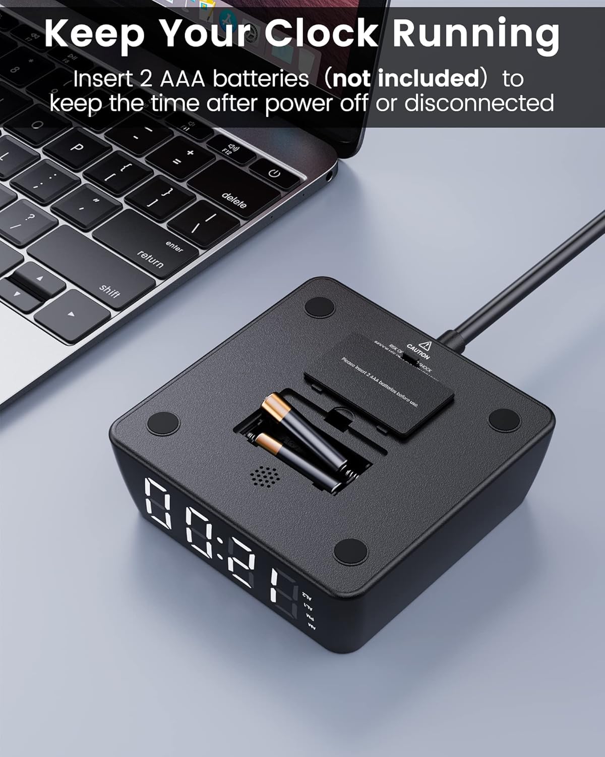 Alarm Clock with USB Charger JACKYLED Power Strip Total 4.8A USB Ports LED Full Screen Surge Protector 6.5ft Cord 4 Dimmer for Heavy Sleepers Compatible with Phone Tablet Computer Black Silver