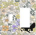 Decorative Outlet Covers Cute Black Cat in a Flower Patch Botanical Garden 2 Gang 1 Gang Wall Plate Single Toggle Rocker Light Switch Covers Switch Plate Cover for Bedroom Home Decor