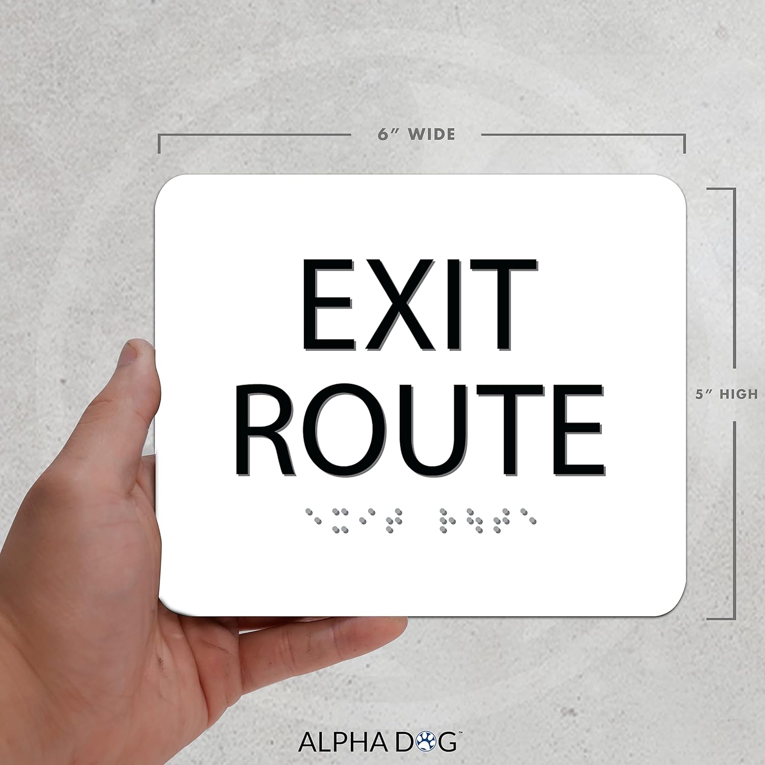 ALPHA DOG ADA SIGNS - Exit Route Sign with Braille for Your Business, 5x6 Inch, ADA Compliant, Indoor or Outdoor, Easy Installation, Made in the USA, White