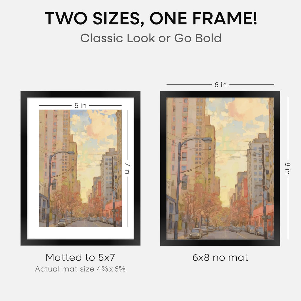 Homeforia 6x8 Picture Frame Black, High End Metal 6 x 8 Black Frames with Mat 5 x 7 for Art, 8x6 Desk Frame Matted to 5x7 inch Photo, 6 by 8 Wall or Tabletop Frames, Tempered Glass, Wall Kit, Set of 4